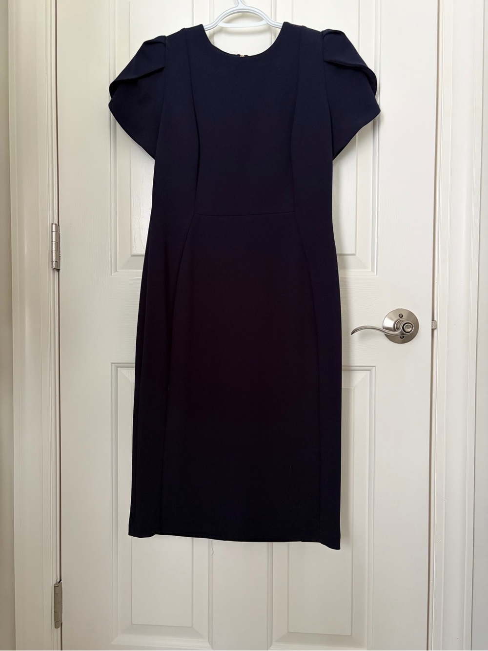 Calvin Klein Navy Midi Dress with Structured Short Sleeves